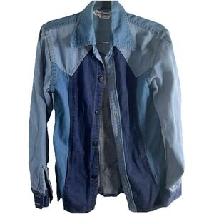 Vintage Mens Denim Liberty Overseas Long‎ Sleeve Button Up Shirt Size Large